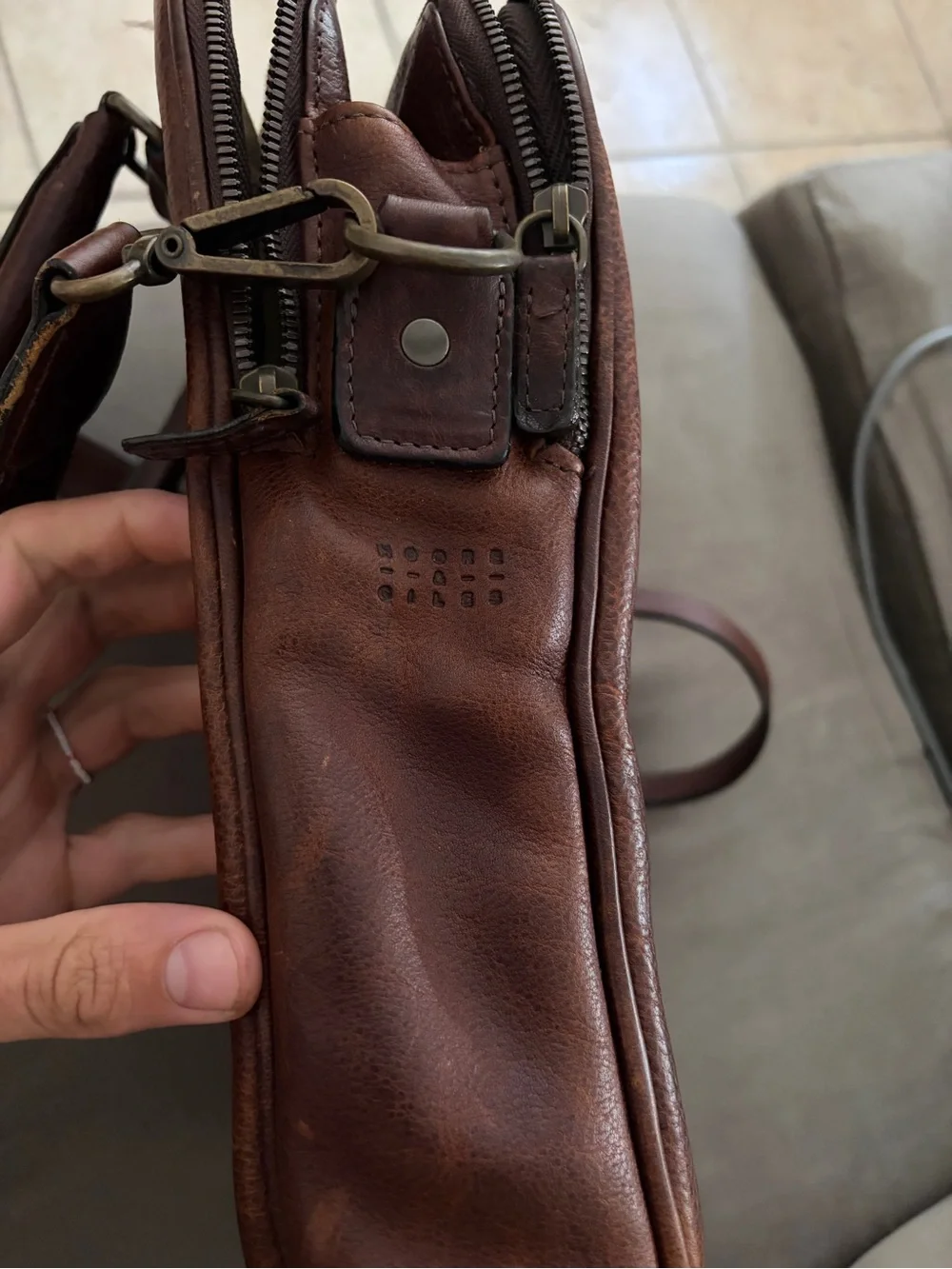 Brown leather high quality leather unisex bag